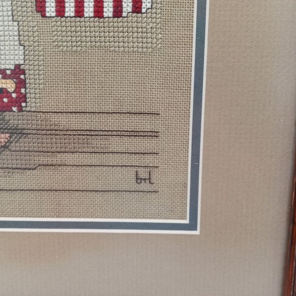 Prim School Room Framed Cross Stitch Art Americana USA Flag Desk Grandmacore Wal - Picture 11 of 11